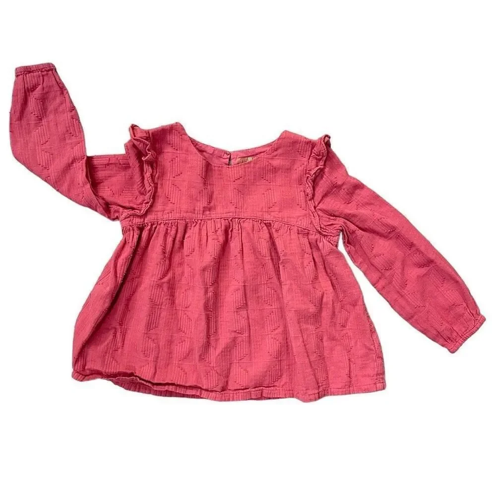 Genuine Kids From OshKosh Toddler Girl’s Pink Long Sleeve Ruffle Keyhole Top 5T
